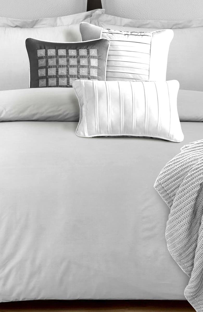 AZORES HOME 300 Thread Count Cotton Percale Duvet Cover & Sham Set, Alternate, color, Silver Grey