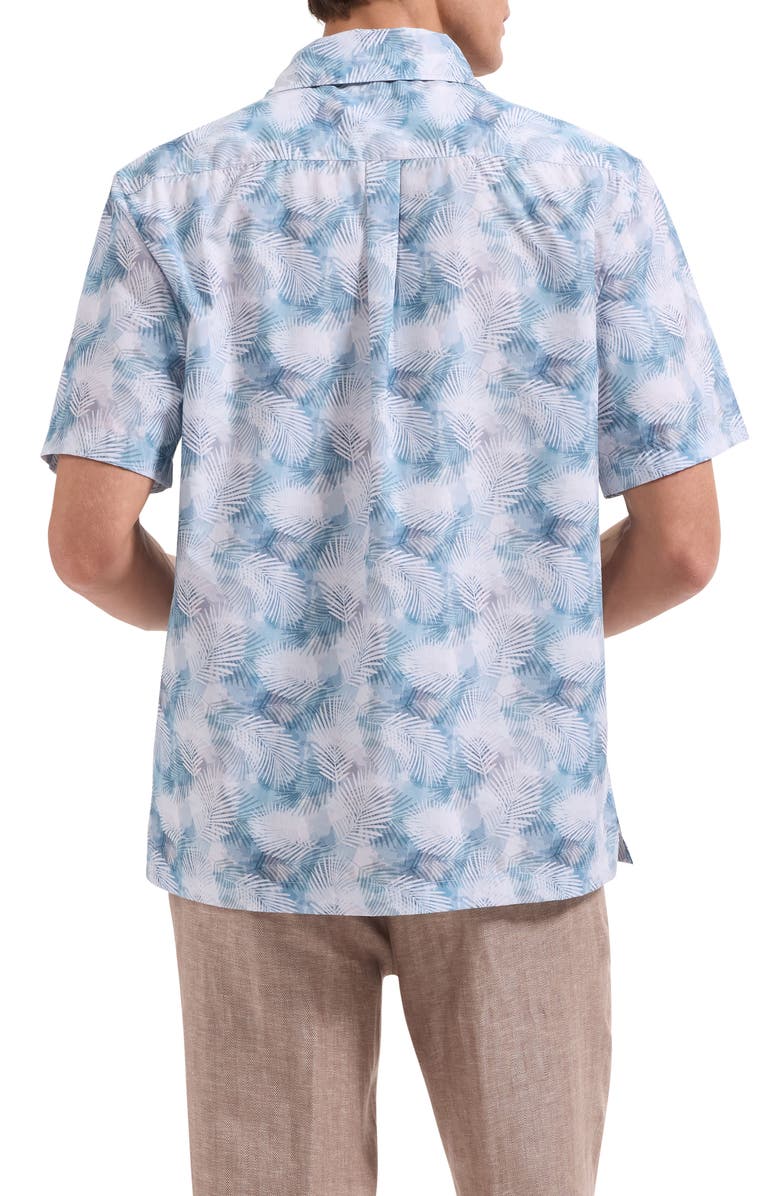 Bugatchi Jackson Palm Leaf Print Camp Shirt, Alternate, color, Teal