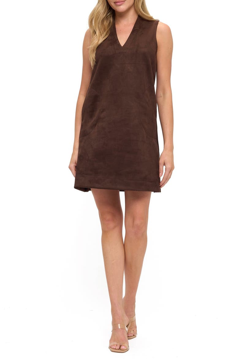 Faux Suede Sleeveless Minidress, Main, color, BROWN