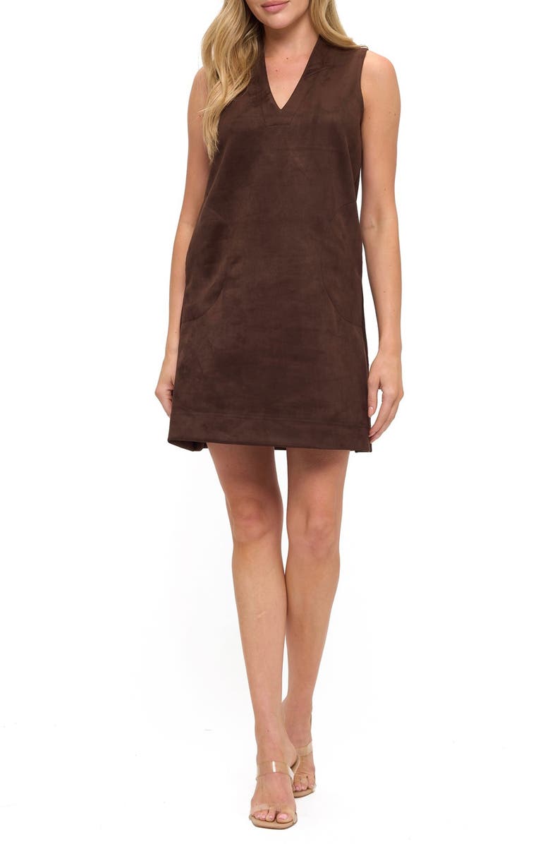 O.L. Faux Suede Sleeveless Minidress, Main, color, Brown