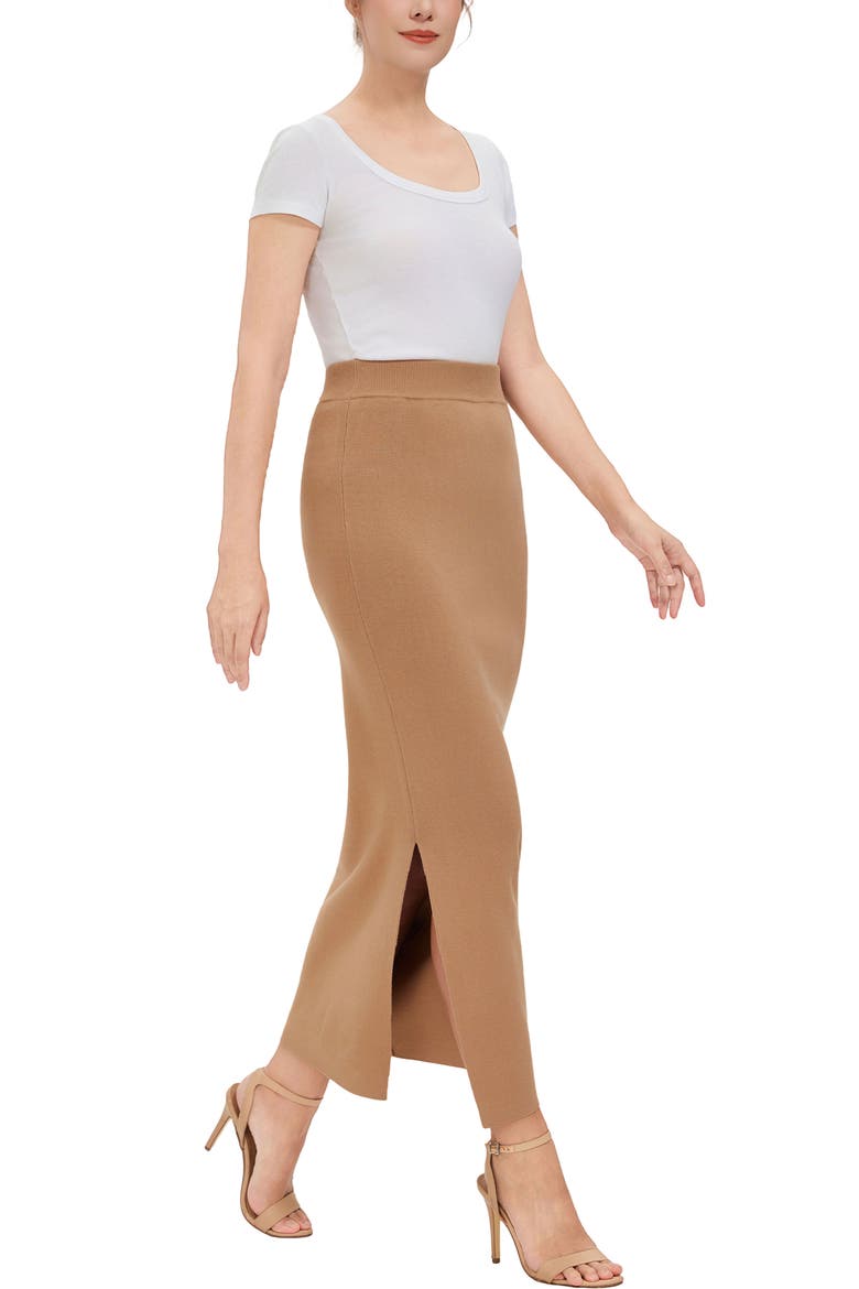 Women's Side Slit Knit Maxi Skirt, Alternate, color, Champagne