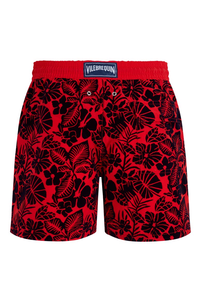 Men's Flowers Flocked Swim Shorts, Alternate, color, COQUELICOT