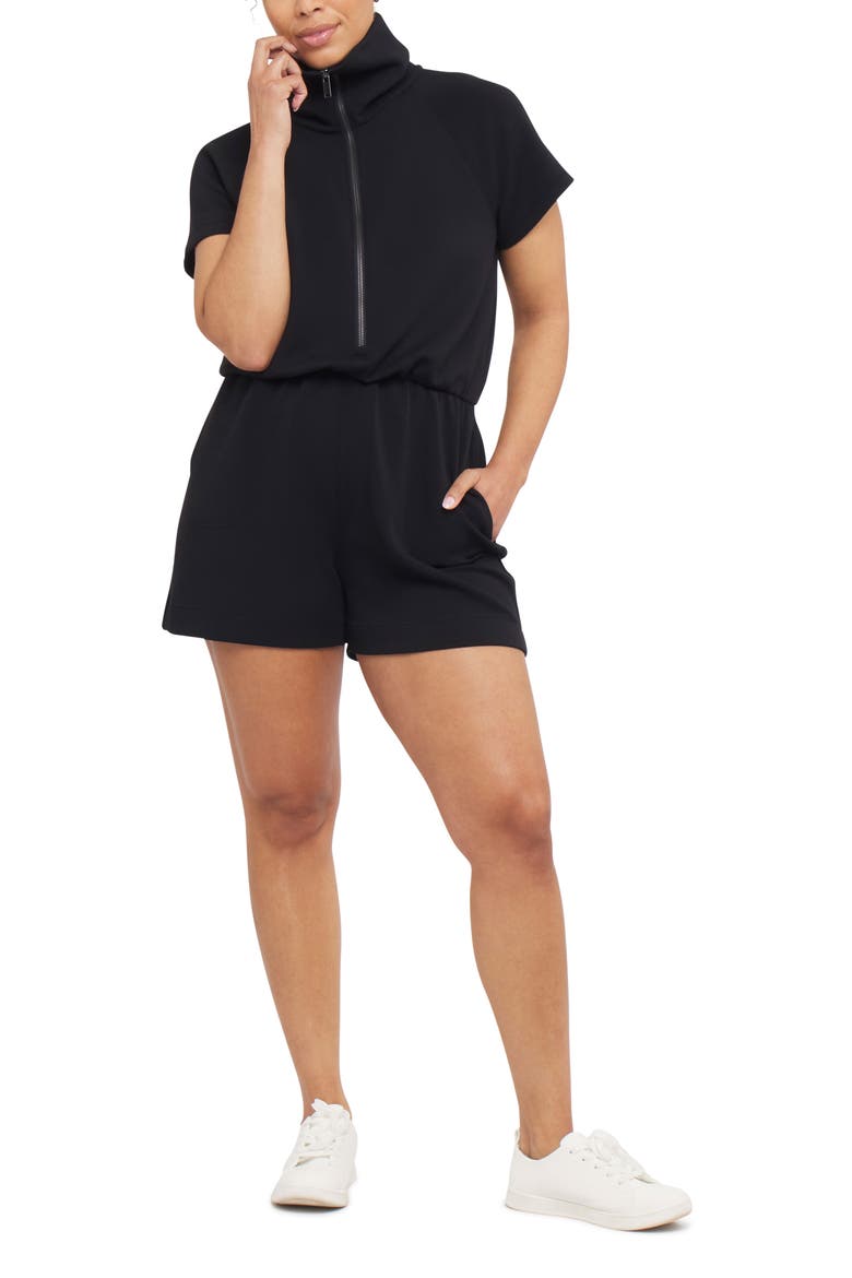 AirEssentials Half-Zip Romper, Alternate, color, VERY BLACK