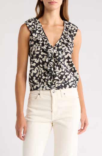 Nation LTD Ella Floral Ruffle Organic Cotton Button-Up Tank