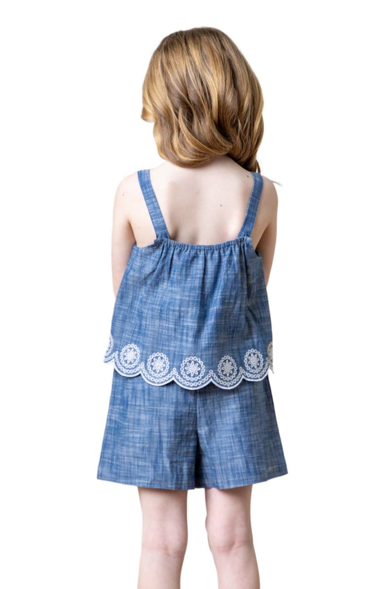 Hope & Henry Girls' Organic Faux Tank Scallop Edge Chambray Romper, Toddler, Alternate, color, 