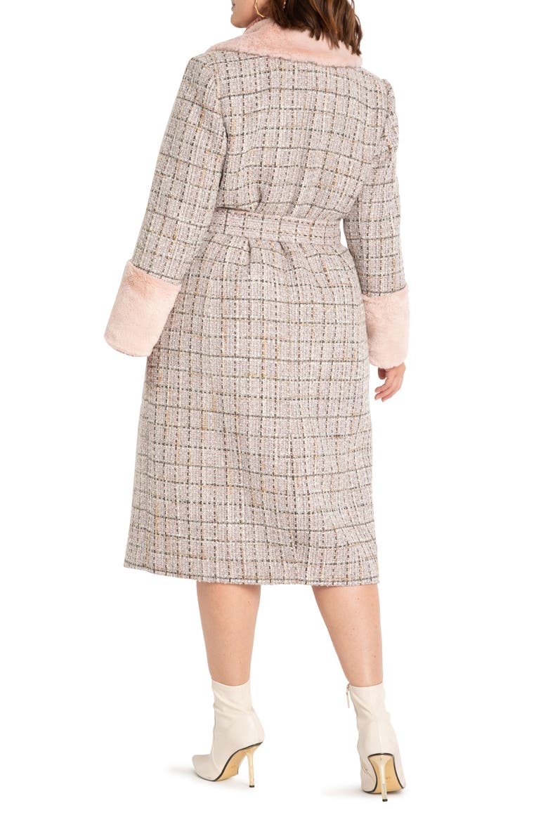 Tweed Longline Jacket with Faux Fur Trim, Alternate, color, SILVER PINK