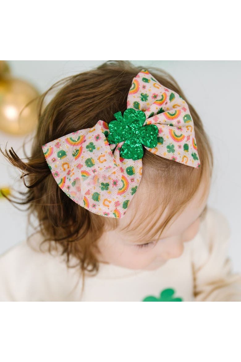 Lucky Doodle St. Patrick's Day Tulle Bow Headband, Alternate, color, Multicolor
