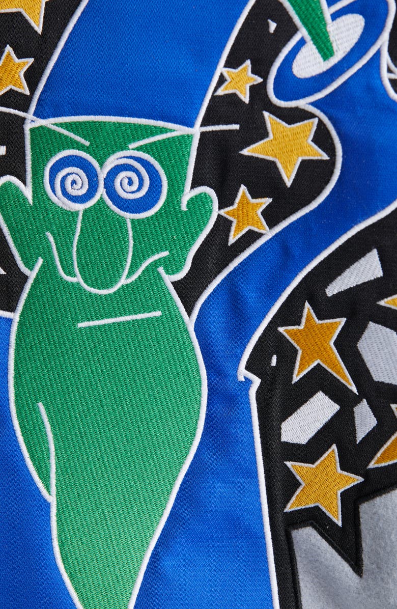 Off-White Logo Leather Sleeve Wool Blend Varsity Jacket, Alternate, color, 