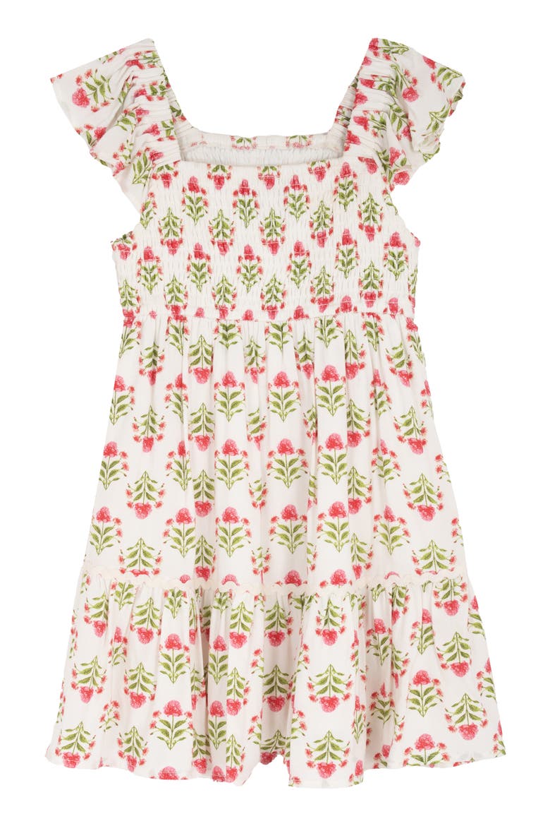 Kids' Print Smocked Tiered Dress, Alternate, color, IVORY