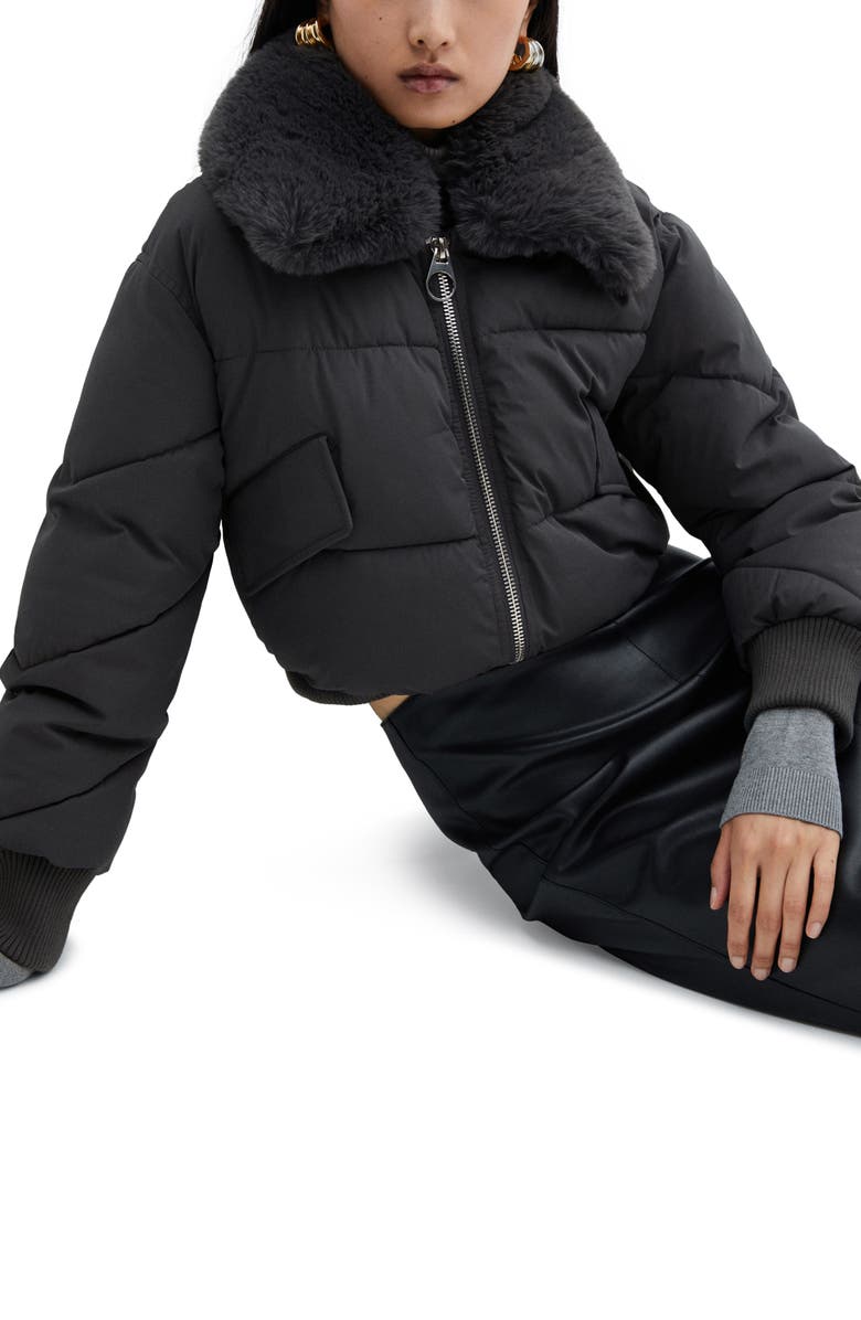 MANGO Faux Fur Collar Puffer Jacket, Alternate, color, 