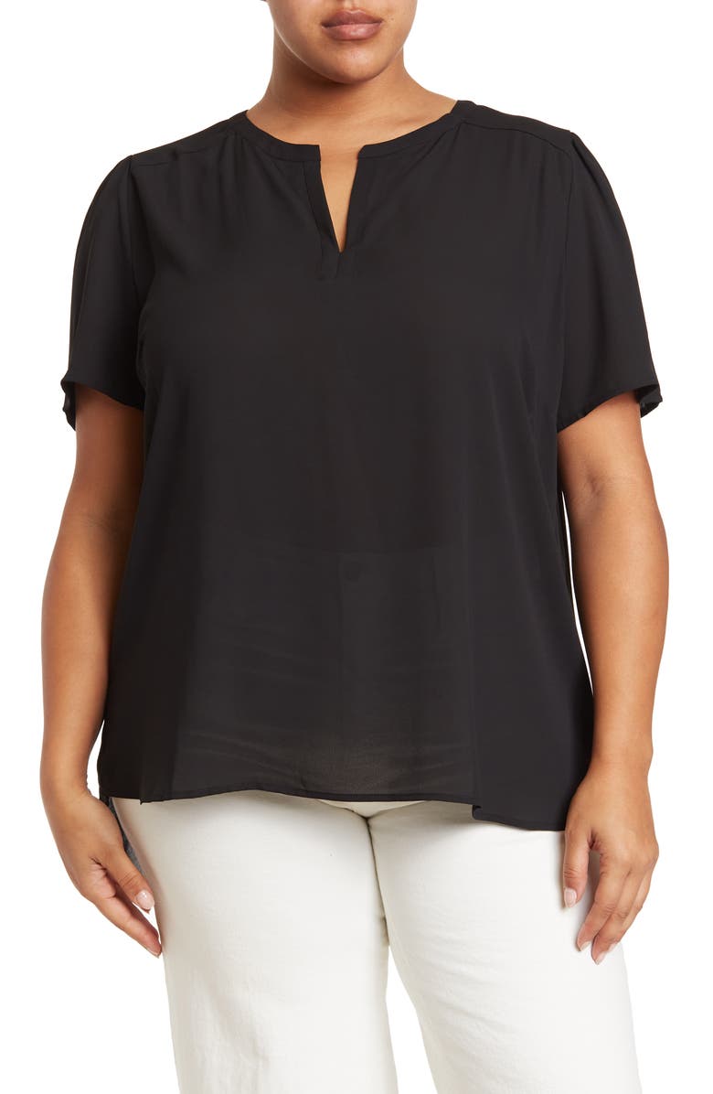 Pleione Hi-Lo Pleated Back Tunic, Main, color, Black
