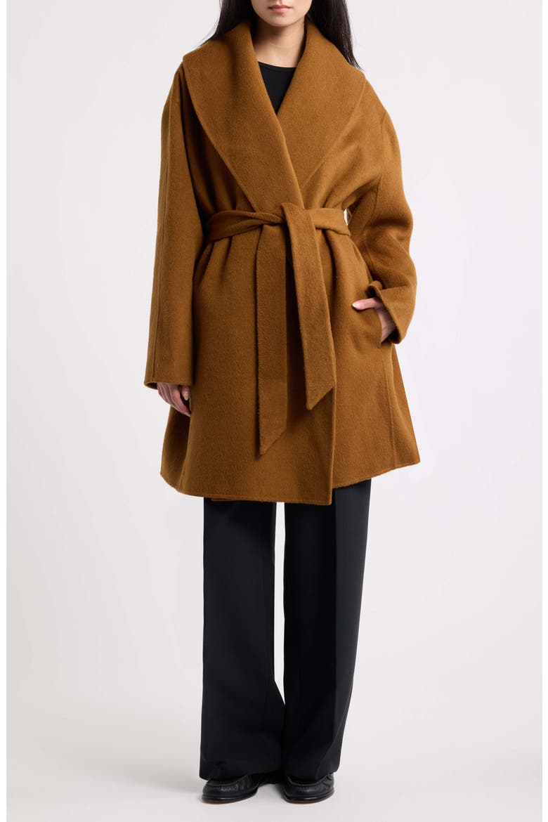 Cariby Belted Wool Blend Coat, Main, color, BROWN OVERFLOW