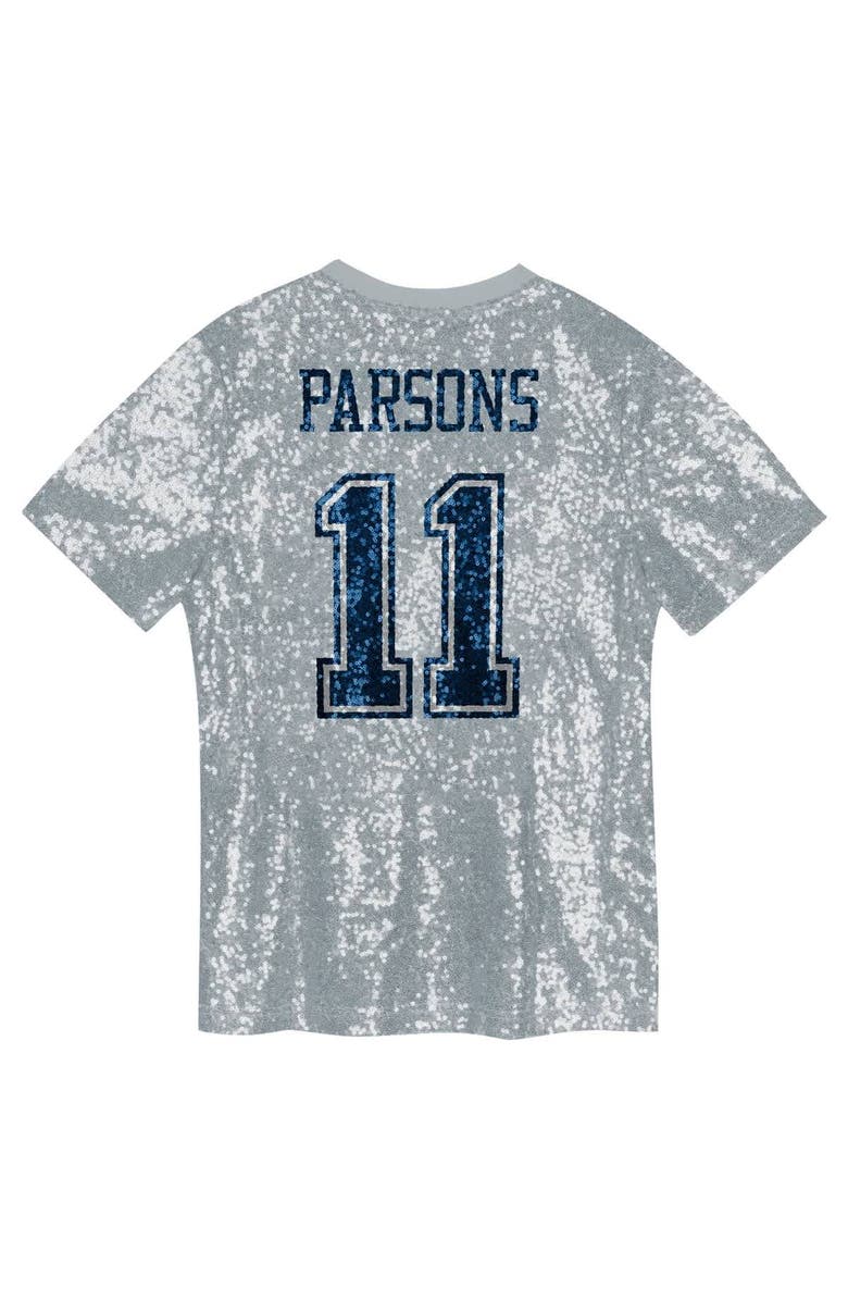 Outerstuff Girls Youth Micah Parsons Silver Dallas Cowboys Sequin V-Neck Fashion Jersey, Alternate, color, 