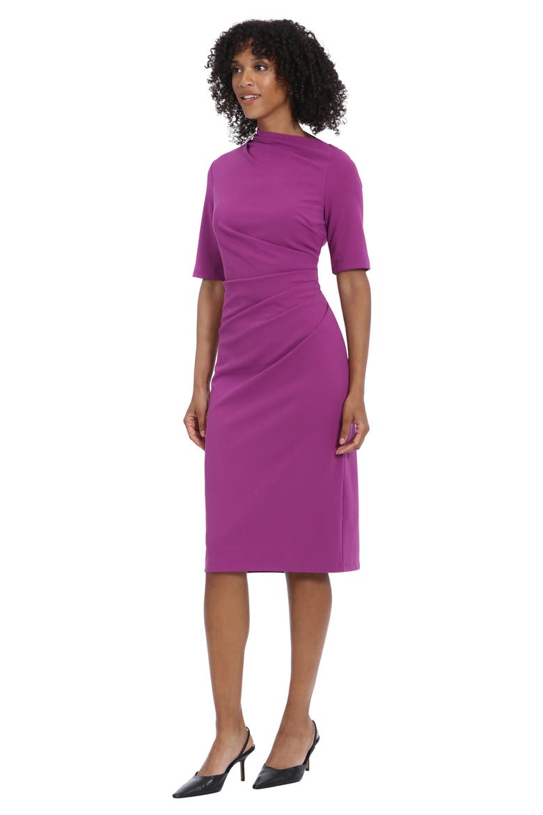 Asymmetric Neck Sheath Midi Dress, Alternate, color, BYZANTIUM