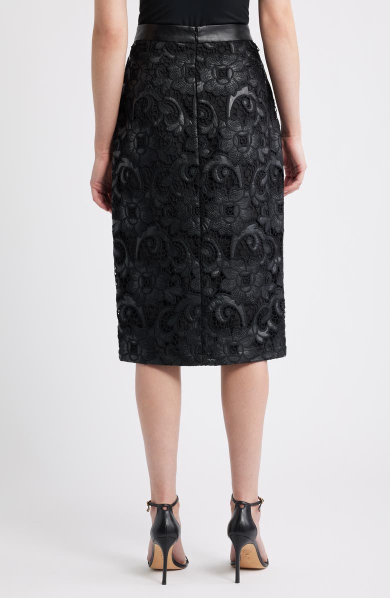 Elie Tahari Vivienne Wrap Front Lace Midi Skirt, Alternate, color, Noir Black