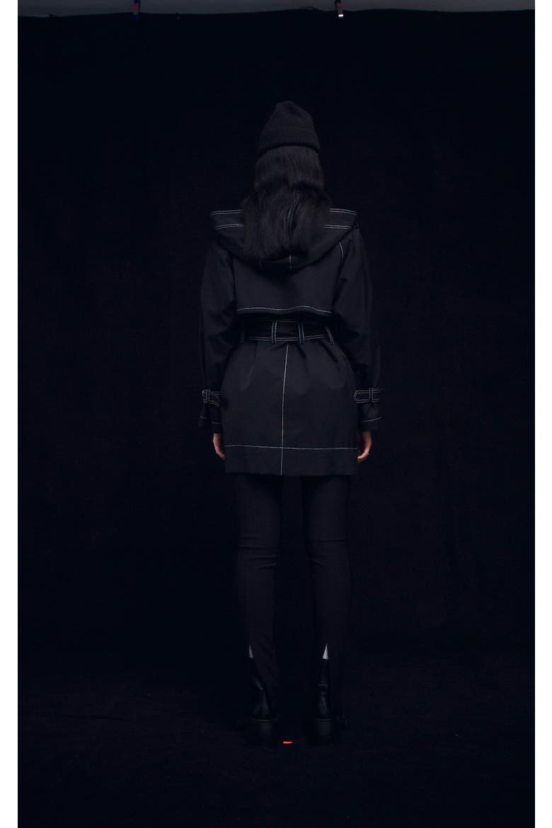 Sustainable Water-Resistant Short Trench Coat, Alternate, color, Black / Off-white