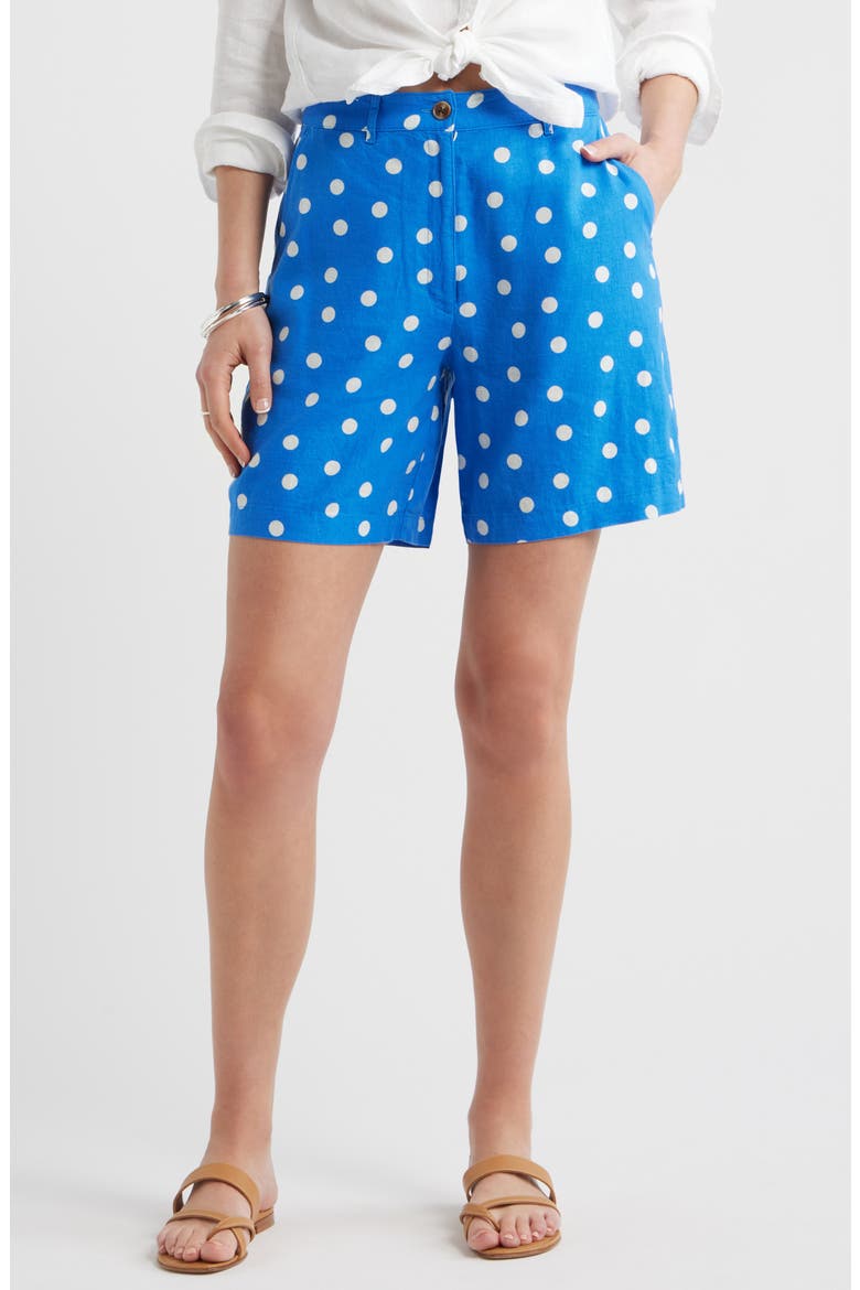 Relaxed Linen Blend Bermuda Shorts, Main, color, BLUE PALACE TULLA DOT