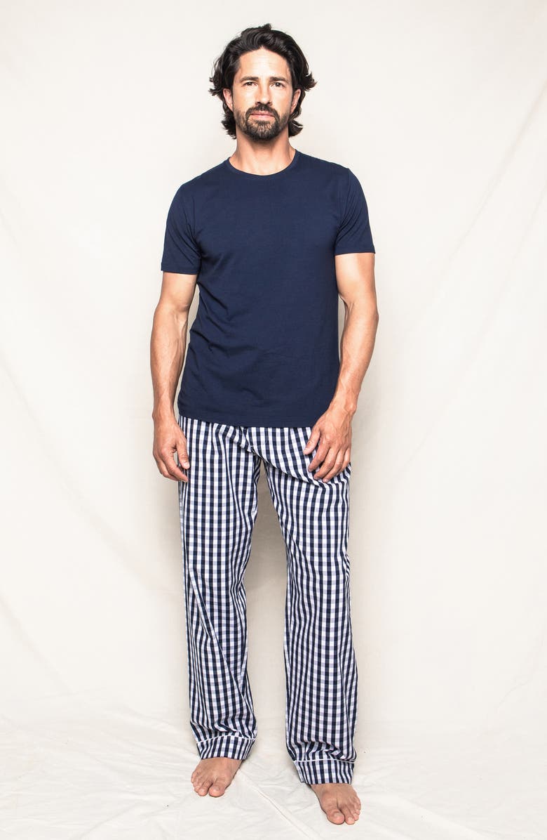 Petite Plume Gingham Twill Pajama Pants, Alternate, color, Navy