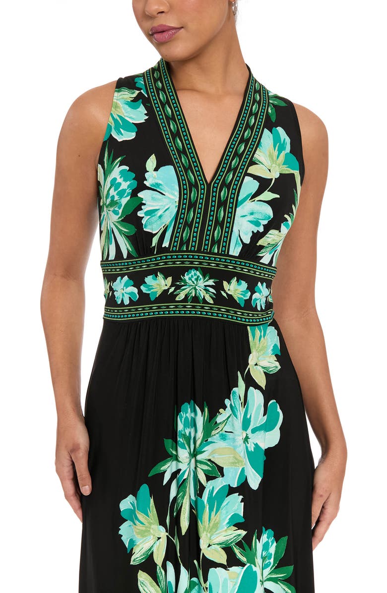 London Times V-Neck Maxi Dress, Alternate, color, Black/ Light Green