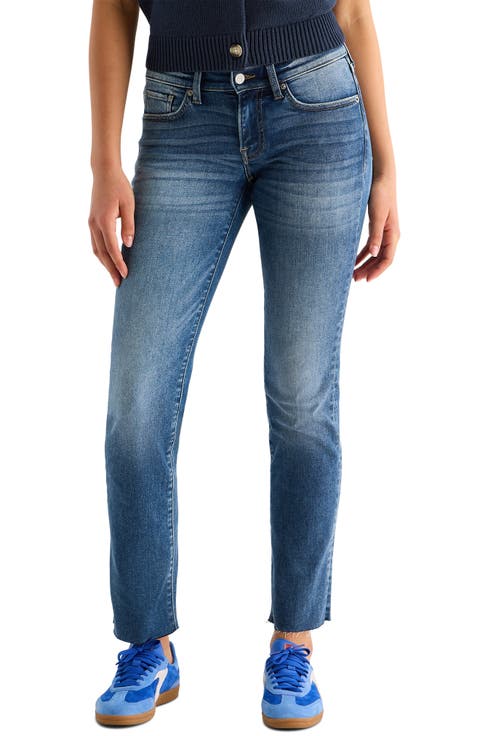 Sweet Raw Hem Mid Rise Straight Leg Jeans (Waterfalls)