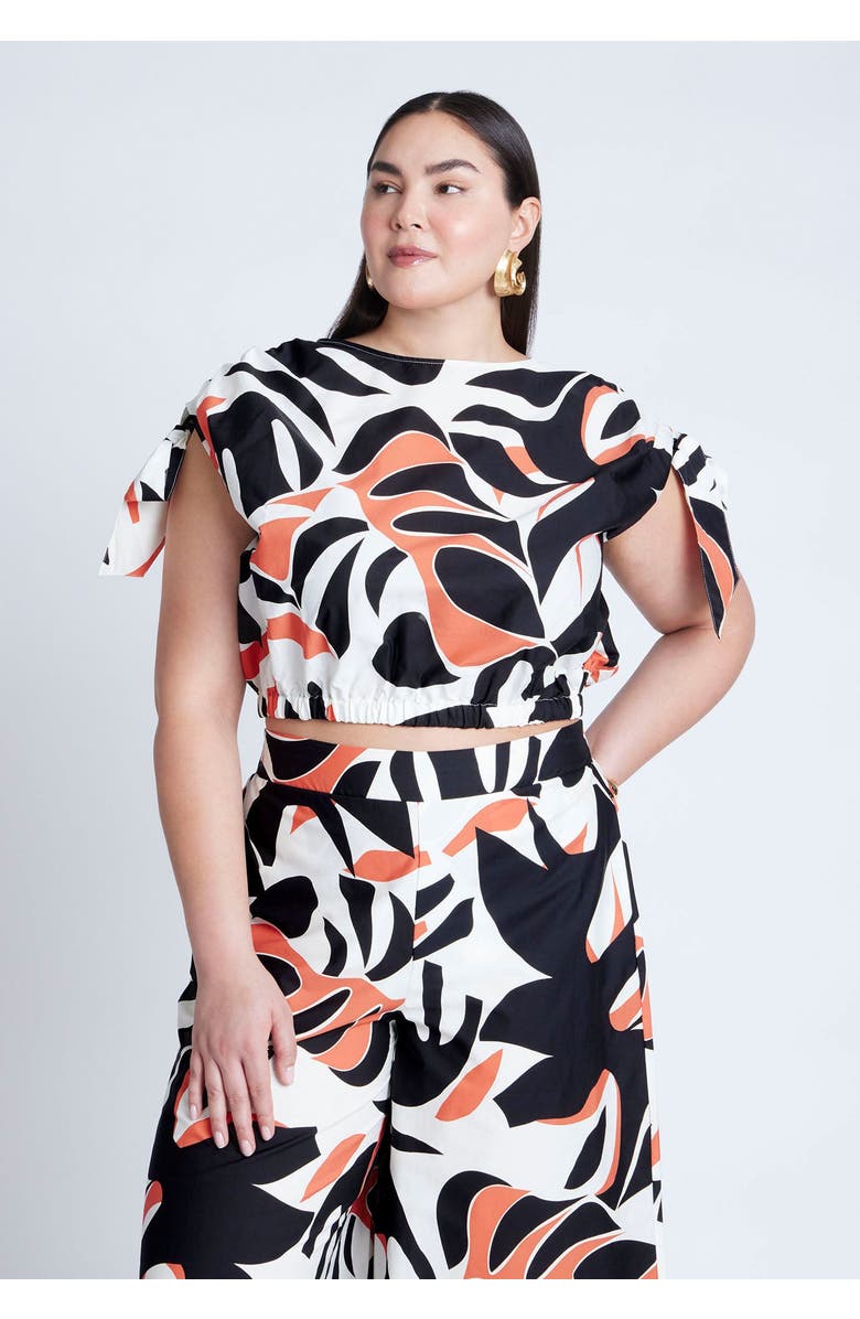 ELOQUII Shoulder Tie Crop Top, Main, color, Oversized Tiger Fauna