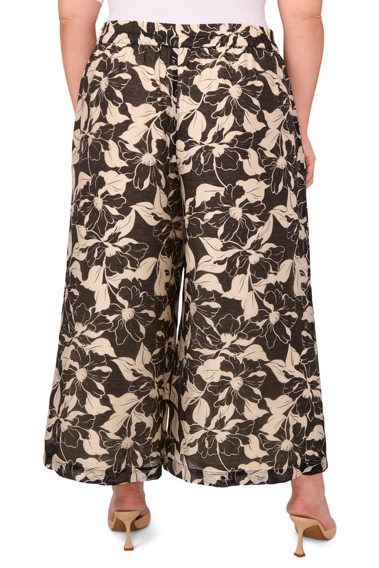 Floral Wide Leg Ankle Pants, Alternate, color, RICH BLACK