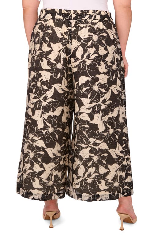 Shop Vince Camuto Floral Wide Leg Ankle Pants In Rich Black