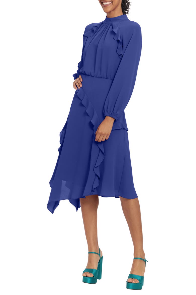 Ruffle Long Sleeve Midi Dress, Alternate, color, SODALITE BLUE