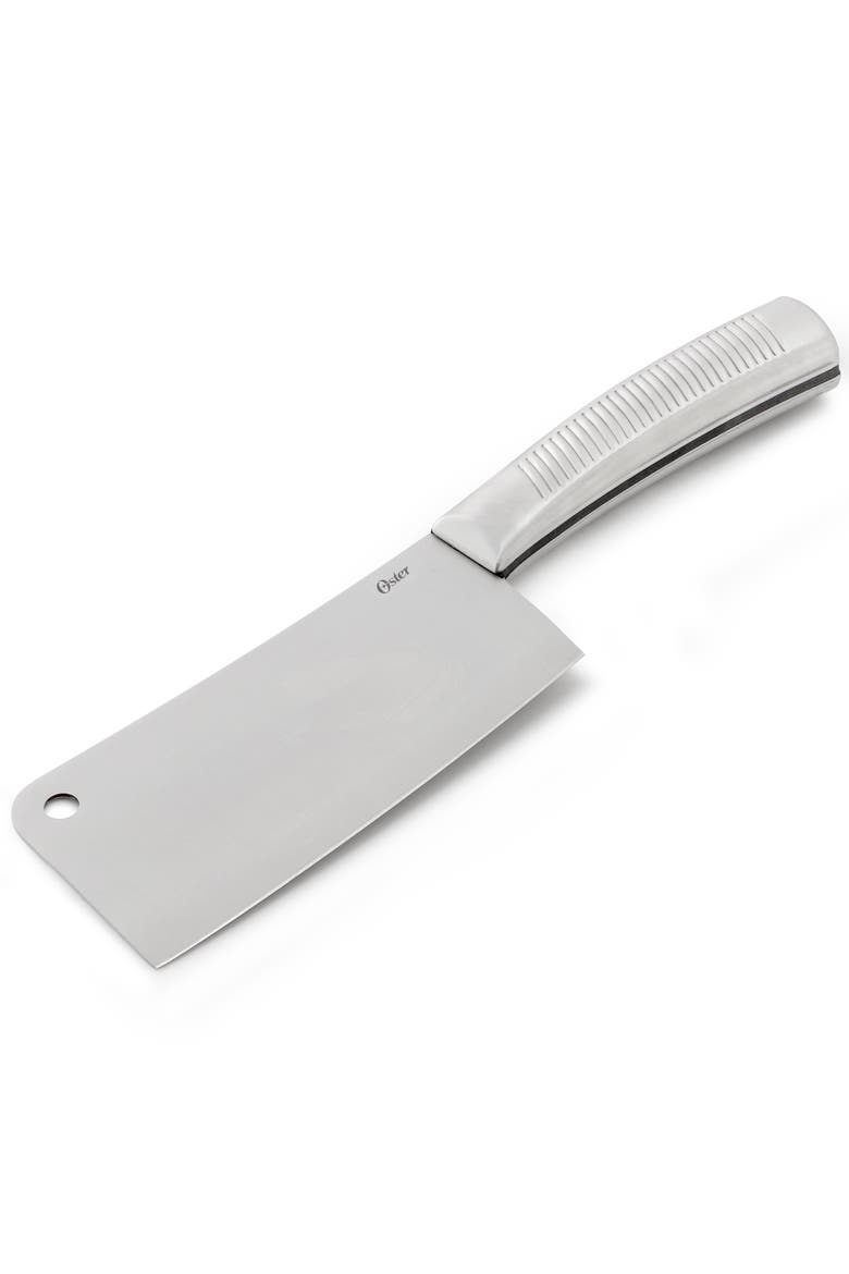 2pc Stainless Steel Cleaver+Scissors Set Ridged Handles, Alternate, color, Silver