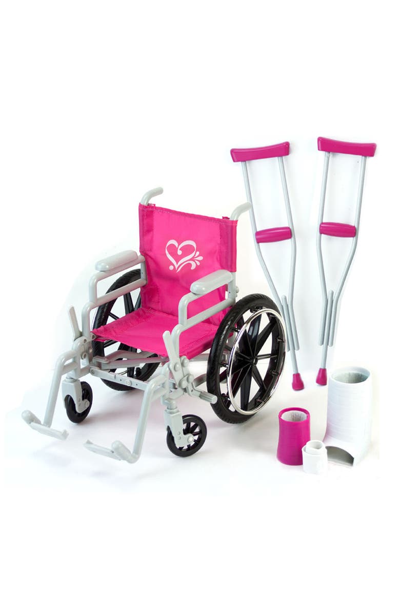 Sophia's Doll Wheelchair & Crutch Set, Main, color, HOT PINK/ SILVER