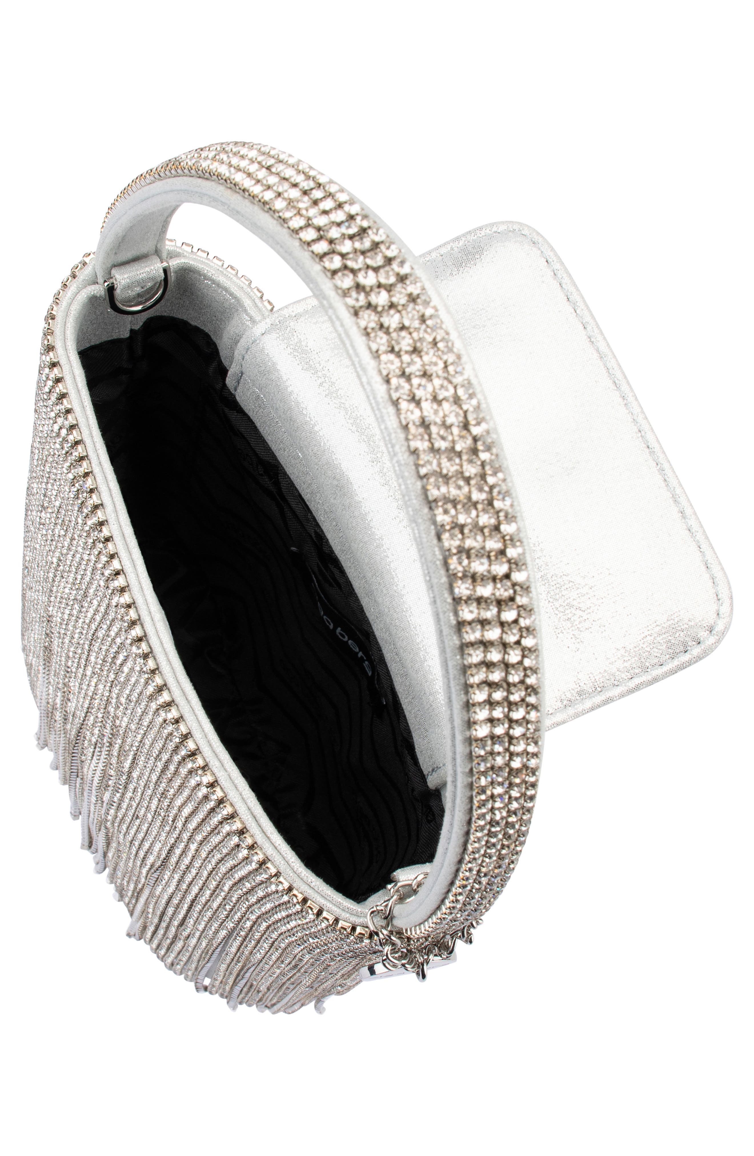 Olga Berg Billie Crystal Fringe Top Handle Bag, Alternate, color, Silver