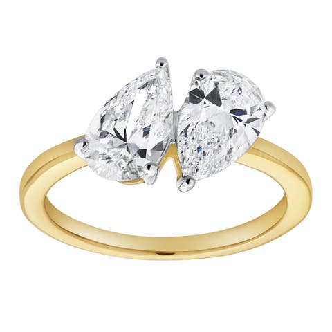 Twin Flames 14K Gold Pear Cut Lab Grown Diamond Toi et Moi Ring - 2 ct