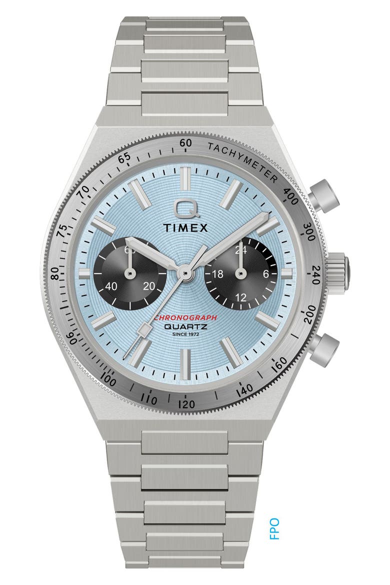 Q Timex Chronograph Bracelet Watch, 36mm, Main, color, SILVER/BLUE