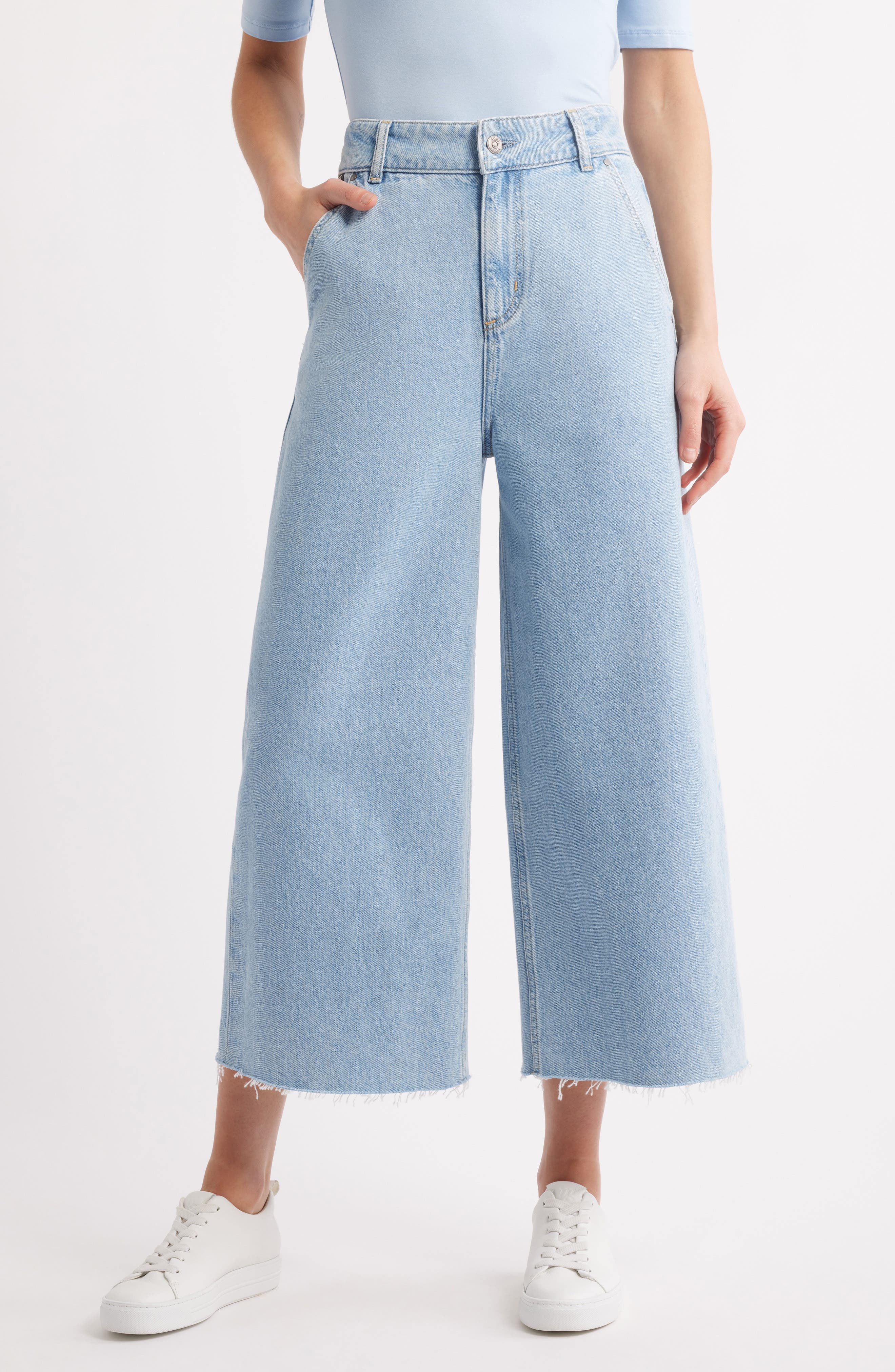 BOSS Sorecerous Raw Hem Crop Wide Leg Jeans