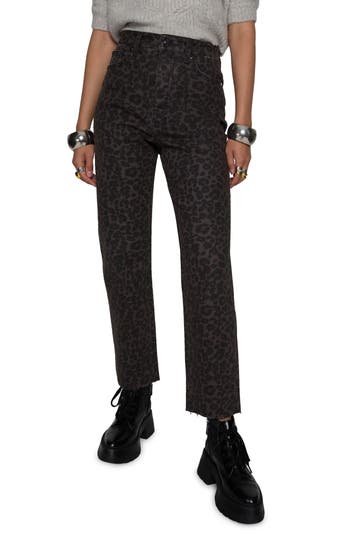 Rebecca Minkoff Ezra Print High Waist Straight Leg Jeans In Grey Leopard