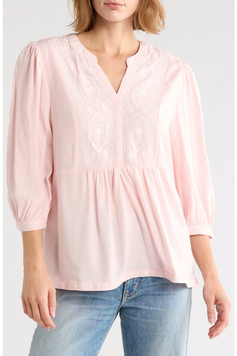 Embroidered Split Neck Top, Main, color, BLUSH
