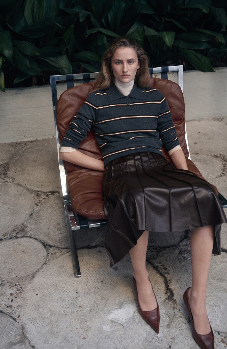 MANGO Dalia Pleated Faux Leather Midi Skirt, Alternate, color, Brown