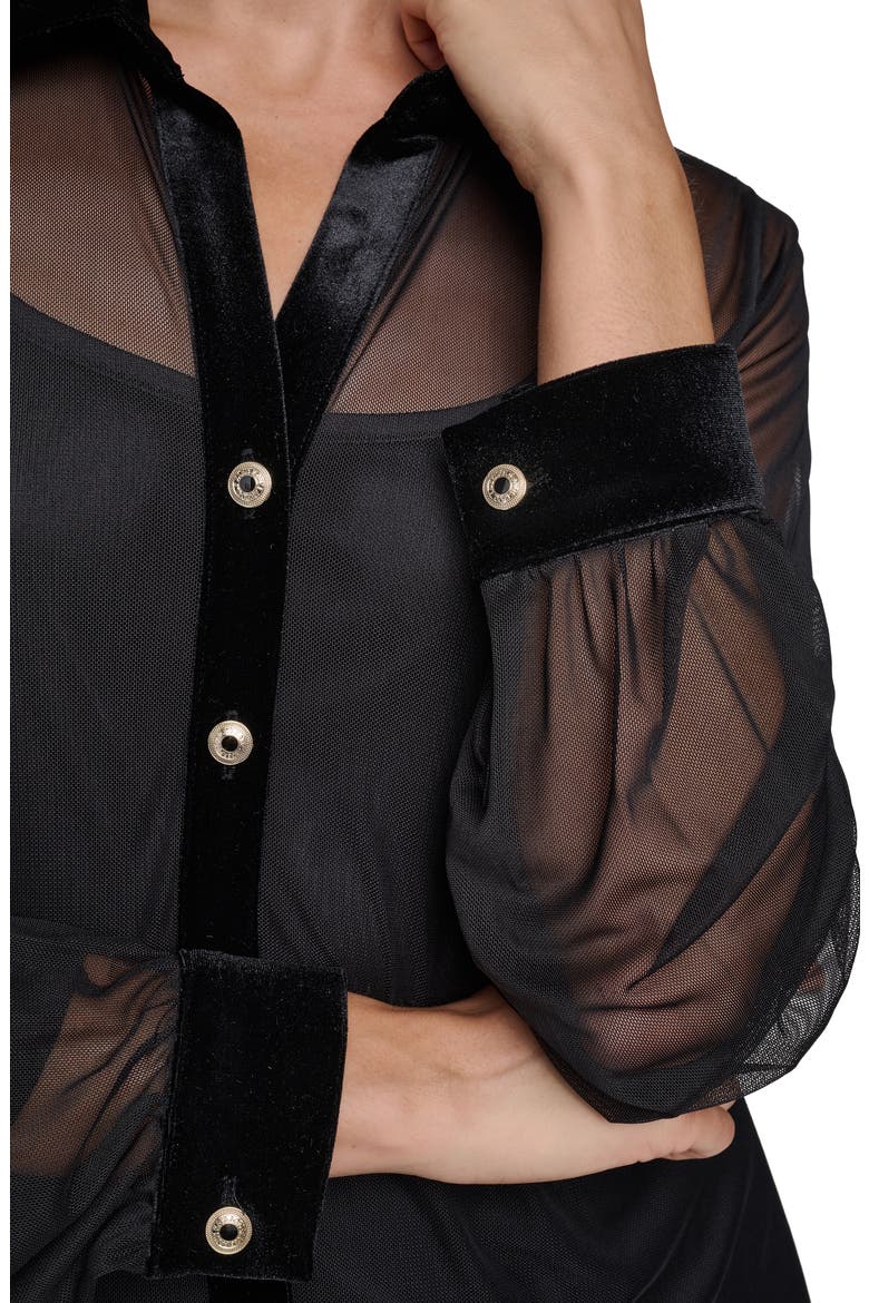 Mesh Shirt with Velvet Collar, Alternate, color, BLACK