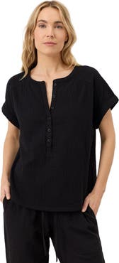 Pact Organic Cotton Coastal Double Gauze Short Sleeve Popover