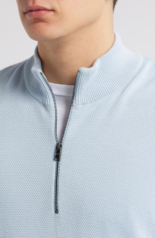 Hugo Boss Boss Ebrando Textured Cotton Half Zip Sweater In Light Blue