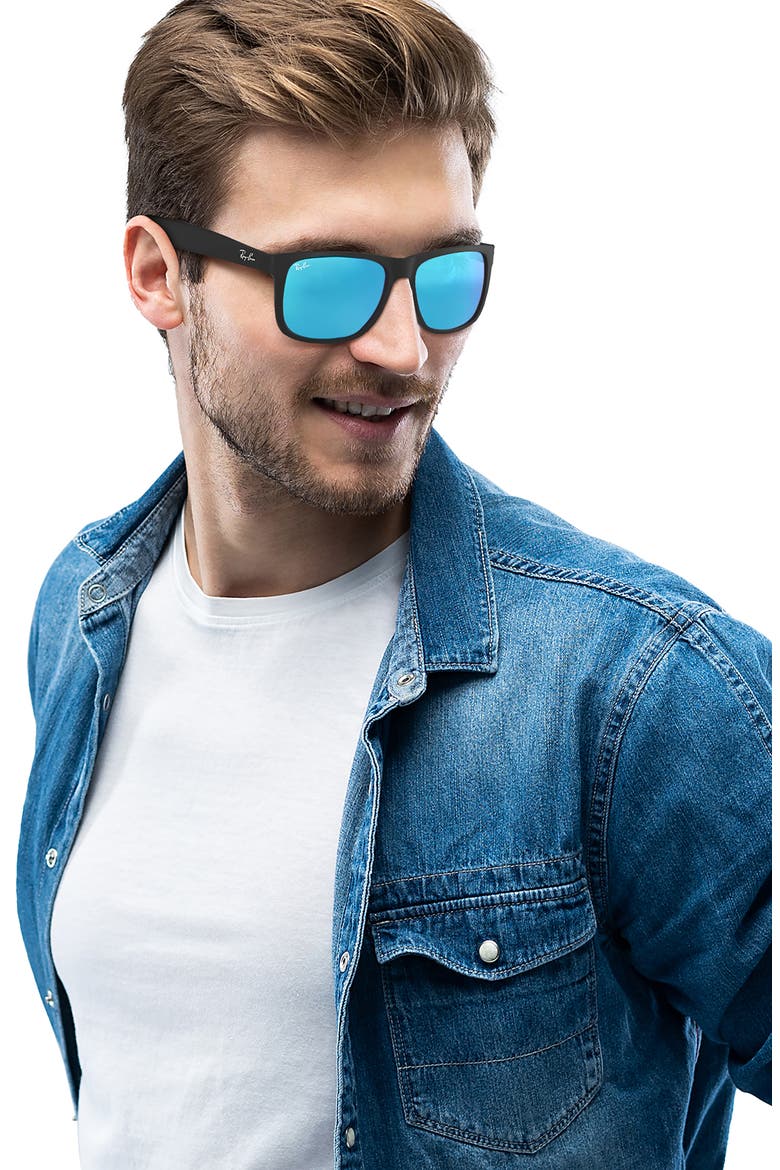 Justin 54mm Rectangular Sunglasses, Alternate, color, BLACK/ GREEN MIRROR/ BLUE