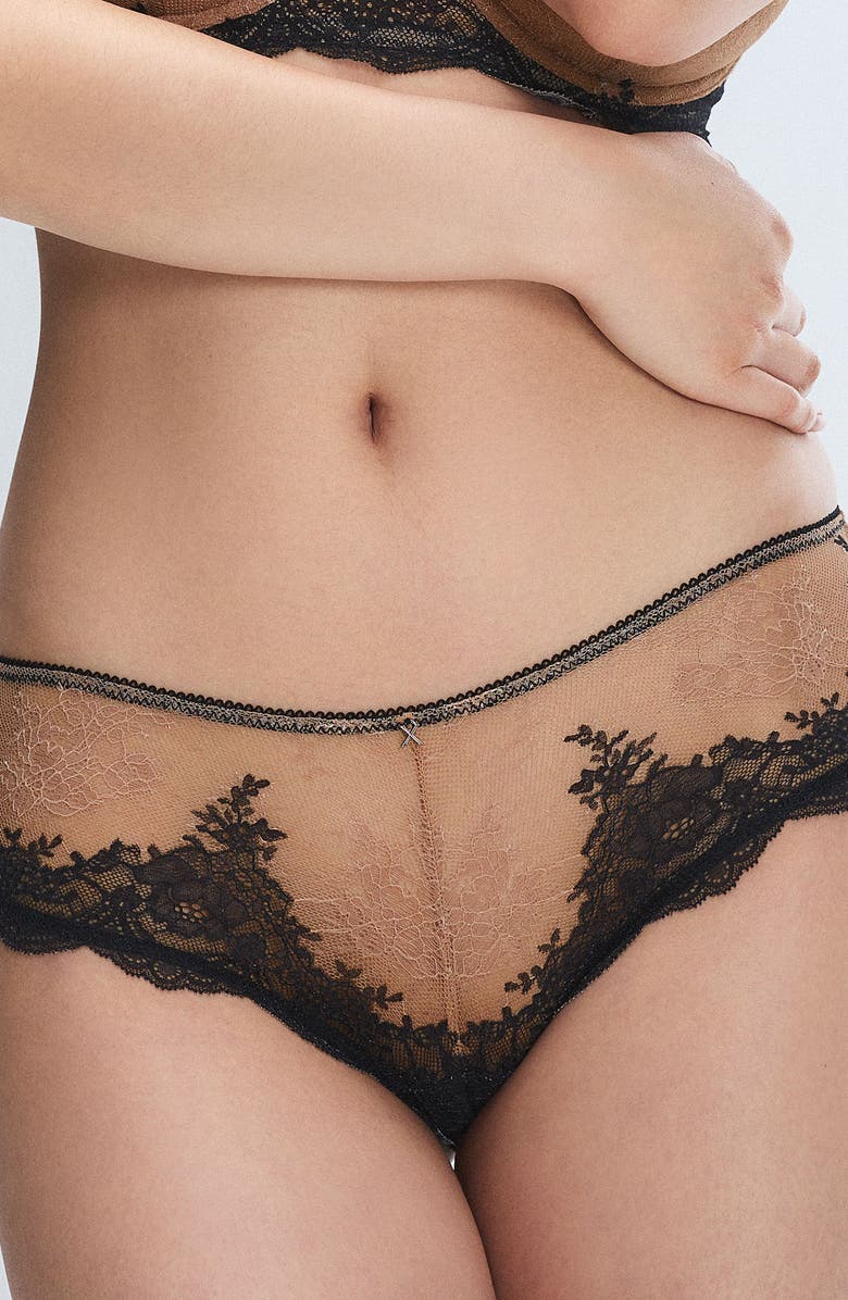 SAVAGE X FENTY Lacestruck Hipster Briefs, Main, color, Tiramisu Tan/ Black Caviar
