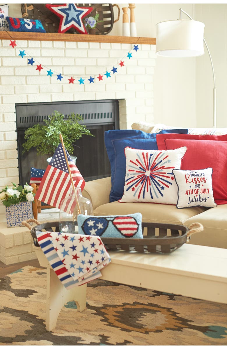 C&F Home Patriotic "Sparkler Kisses & 4th of July Kisses" Embroidered Mini Square Accent Pillow, 10" x 10", Alternate, color, White