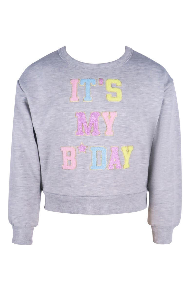 Zunie Kids' It's My B-Day Long Sleeve Ombré Skirt Dress, Alternate, color, Grey Multi