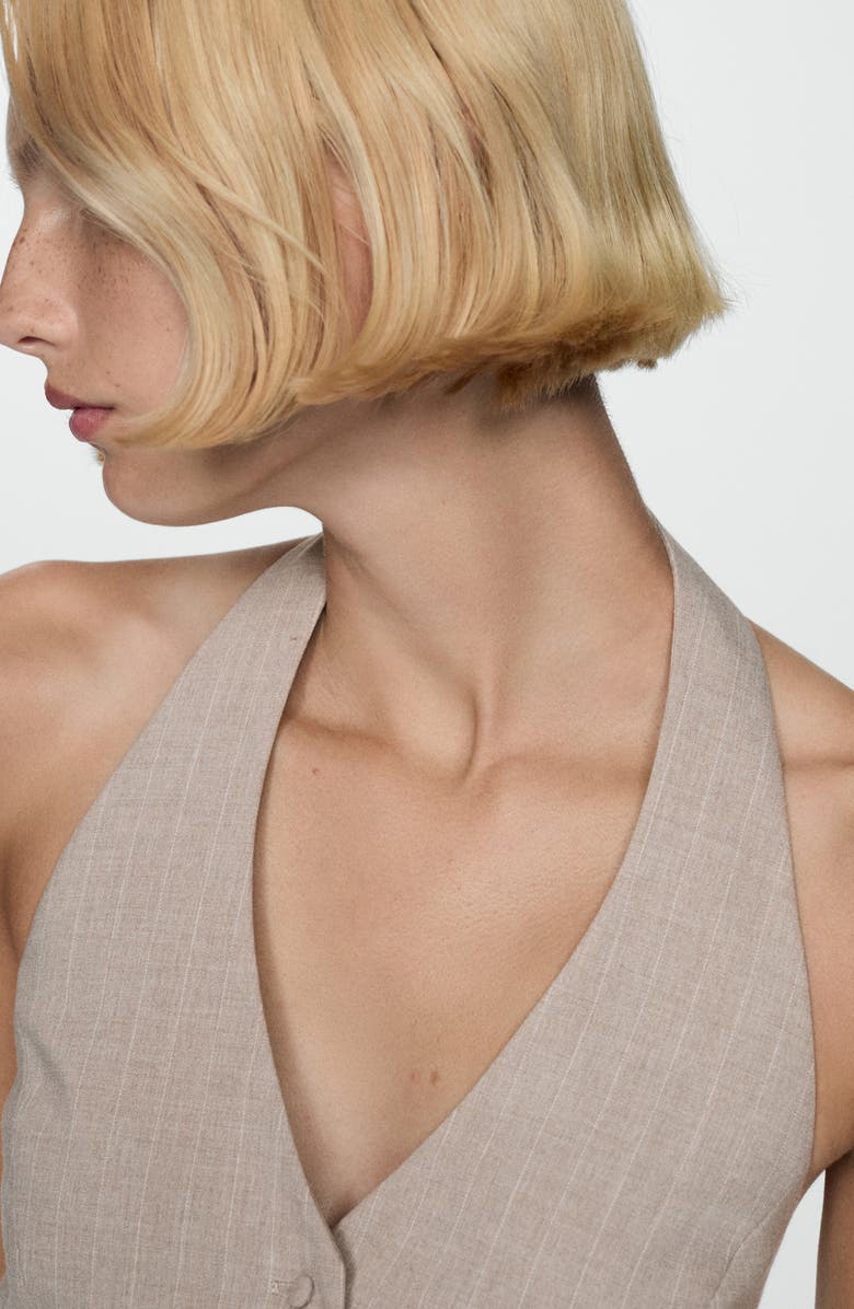 MANGO Pinstripe Halter Vest, Alternate, color, Beige