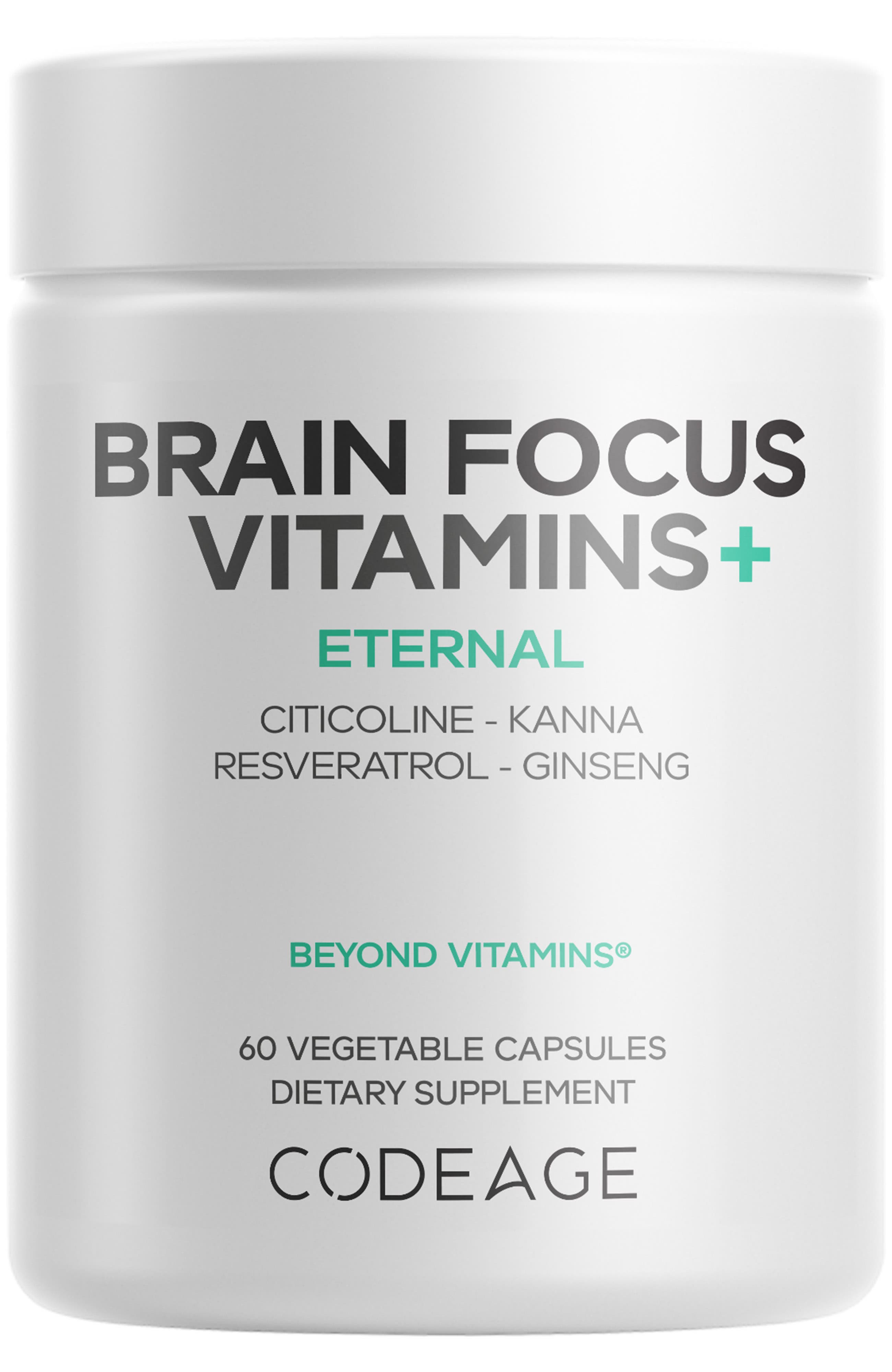Codeage Brain Focus Vitamins + Nootropic Supplement in White 