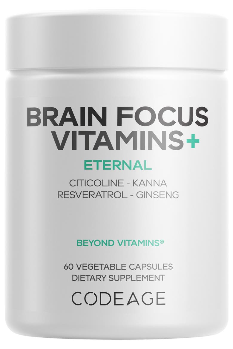 Brain Focus Vitamins + Nootropic Supplement, Main, color, White