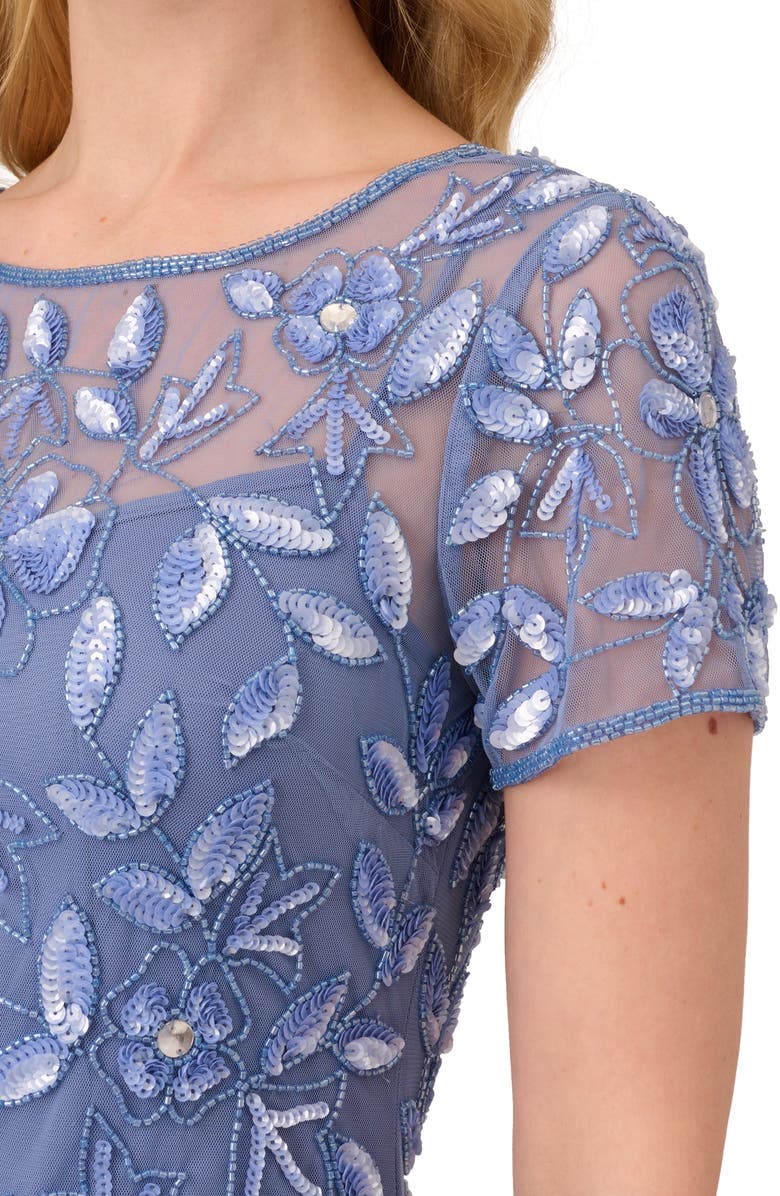 Adrianna Papell Floral Embroidered Beaded Trumpet Gown, Alternate, color, French Blue