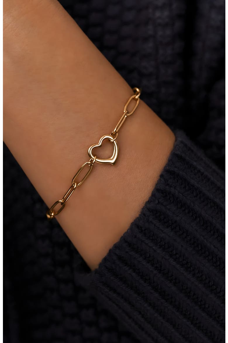 Open Heart Paperclip Chain Bracelet, Alternate, color, Gold