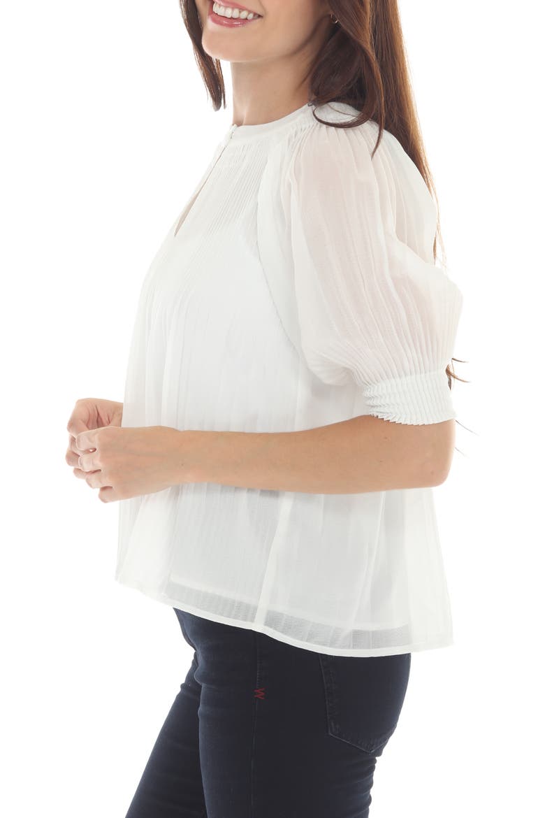 Pleated Puff Sleeve Top, Alternate, color, WHITE